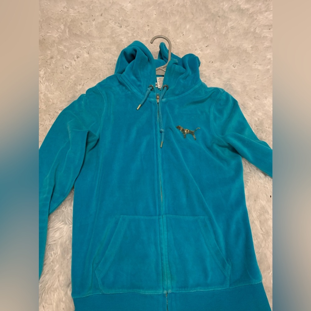 victoria secret blue velvet zip up size xs